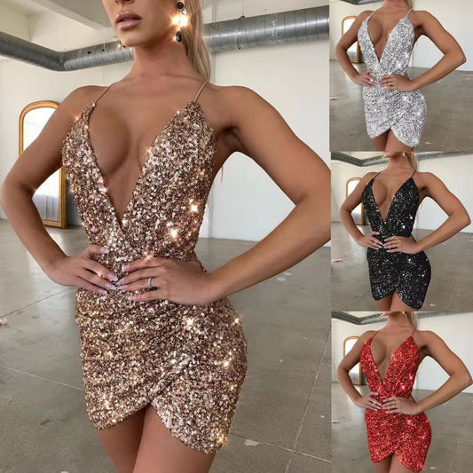 Sexy V-neck Sequin Dress